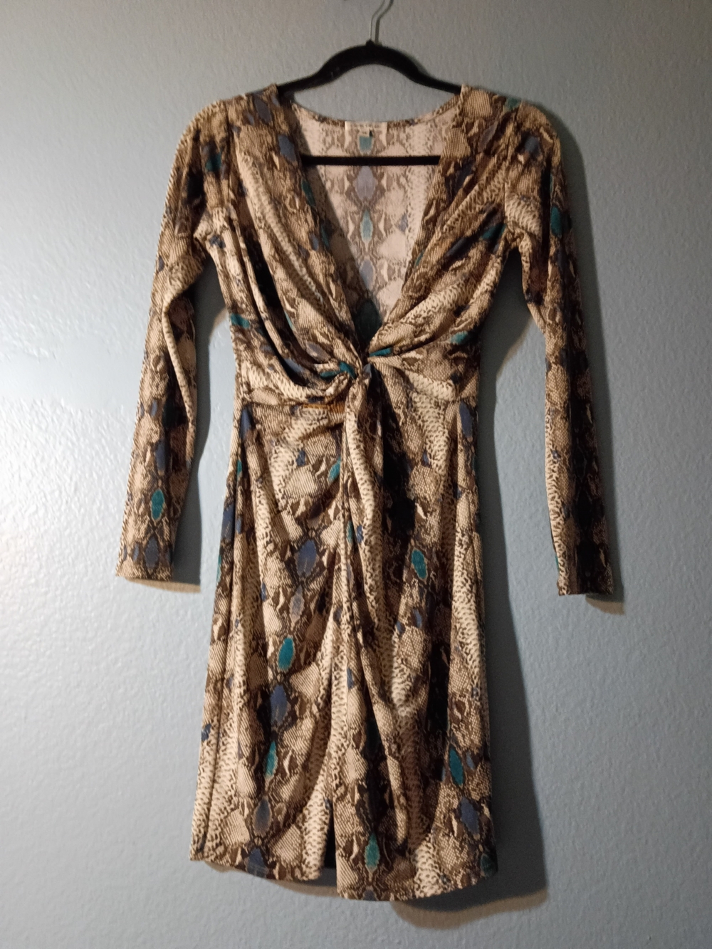 Snakeskin-Print Mini Dress with Teal Accents